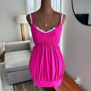 NWT 2000s Vintage Frenzii Fuchsia Pink Babydoll Bubble Hem Top Y2K Size Large